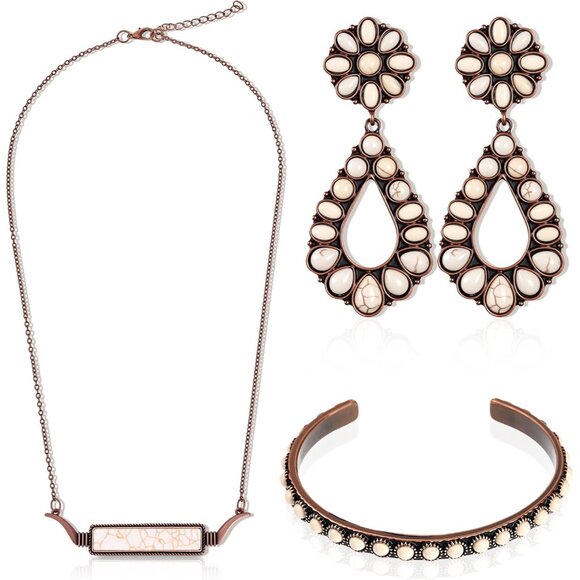 Jewelry - 3 Pcs Rustic Western Jewelry for Women Cowgirl Jewelry Set Turquoise Necklace Ea